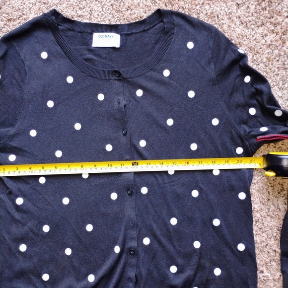 Vintage inspired Black Cardigan Sweater White Polka Dot Classic 100% cotton - Picture 4 of 4